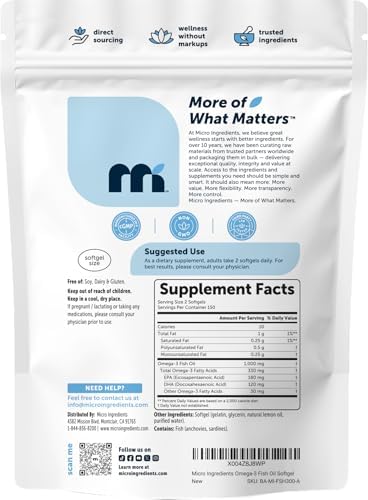 Suplementos de Aceite de Pescado Omega-3 Extra Fuerte Micro Ingredients 1,000mg por Porción, 300 Cápsulas Blandas | Sabor Limón | Sin Eructos | EPA - imagen 7