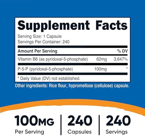 Suplemento de Vitamina B6 P5P Nutricost 100mg, 240 Cápsulas - Vegetariano, Sin OGM, Libre de Gluten - imagen 2