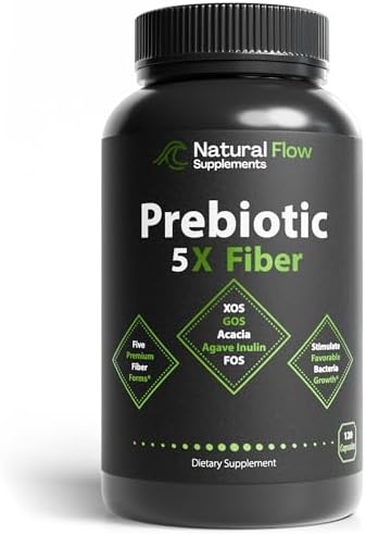 Suplemento de Fibra Prebiótica 5 en 1 en Cápsulas - Natural Flow 5X Fibra XOS, GOS, FOS, Inulina de Acacia y Agave, Fórmula Diaria de Fibra Soluble - imagen 1