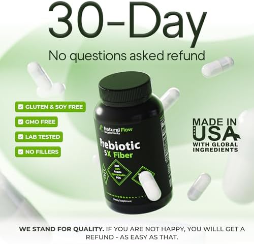 Suplemento de Fibra Prebiótica 5 en 1 en Cápsulas - Natural Flow 5X Fibra XOS, GOS, FOS, Inulina de Acacia y Agave, Fórmula Diaria de Fibra Soluble - imagen 6