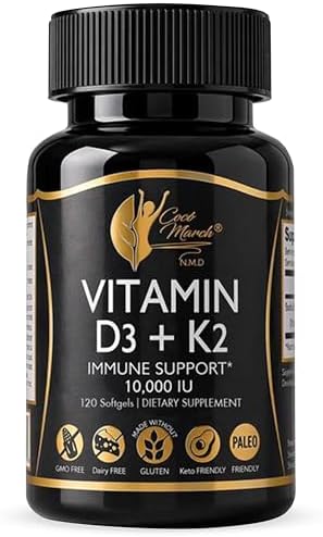 Cocó March N.M.D Suplemento de Vitamina D3+K2 10,000 IU - Alta Potencia para Hombres y Mujeres, Apoyo Inmunológico, Salud Ósea y Articular - Sin - imagen 1