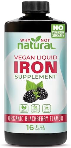 Suplemento de Hierro Líquido Natural Why Not para Mujeres, Hombres y Niños, Vegano, Sin Azúcar, Sabor Orgánico a Mora, 16 Fl Oz - imagen 1
