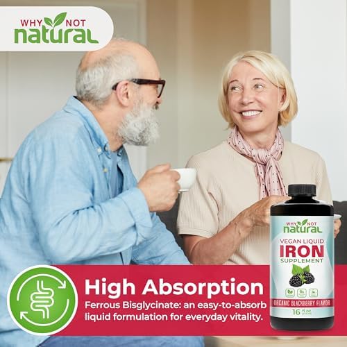Suplemento de Hierro Líquido Natural Why Not para Mujeres, Hombres y Niños, Vegano, Sin Azúcar, Sabor Orgánico a Mora, 16 Fl Oz - imagen 3