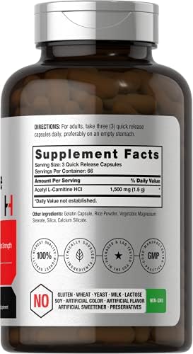 Horbäach Acetil L-Carnitina 1500mg | 200 Cápsulas | Suplemento de Fuerza Extra | Sin OGM y Libre de Gluten - imagen 2