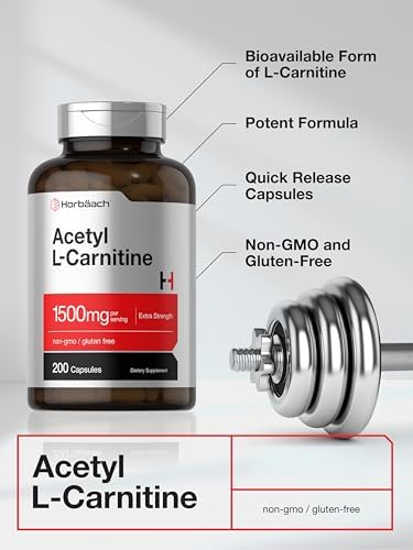 Horbäach Acetil L-Carnitina 1500mg | 200 Cápsulas | Suplemento de Fuerza Extra | Sin OGM y Libre de Gluten - imagen 3