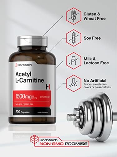 Horbäach Acetil L-Carnitina 1500mg | 200 Cápsulas | Suplemento de Fuerza Extra | Sin OGM y Libre de Gluten - imagen 4