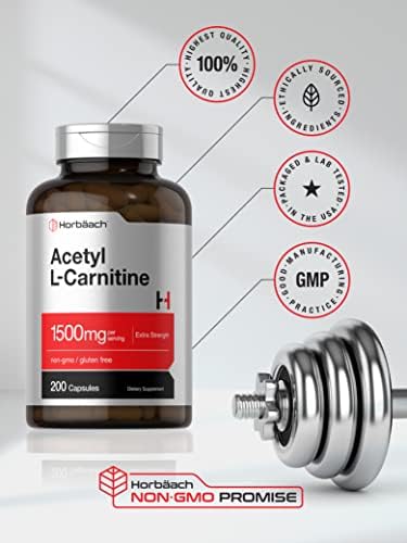 Horbäach Acetil L-Carnitina 1500mg | 200 Cápsulas | Suplemento de Fuerza Extra | Sin OGM y Libre de Gluten - imagen 5