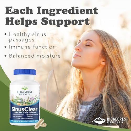 RidgeCrest Herbals SinusClear, Fórmula Completa para la Salud Nasal y Sinusal con Hoja de Mullein, Bromelina, Vitamina C y Zinc, 60 Cápsulas Veganas - imagen 2