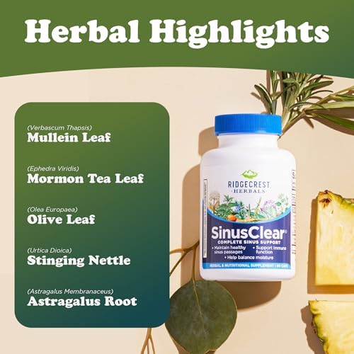 RidgeCrest Herbals SinusClear, Fórmula Completa para la Salud Nasal y Sinusal con Hoja de Mullein, Bromelina, Vitamina C y Zinc, 60 Cápsulas Veganas - imagen 5
