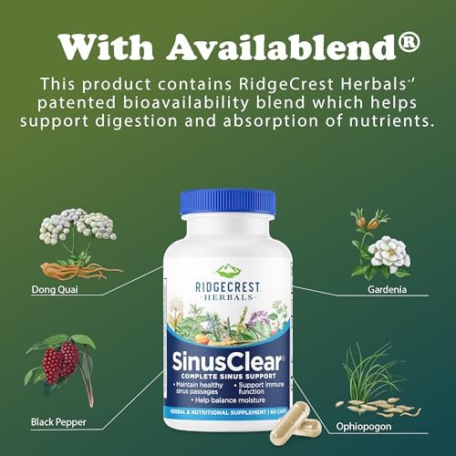 RidgeCrest Herbals SinusClear, Fórmula Completa para la Salud Nasal y Sinusal con Hoja de Mullein, Bromelina, Vitamina C y Zinc, 60 Cápsulas Veganas - imagen 6