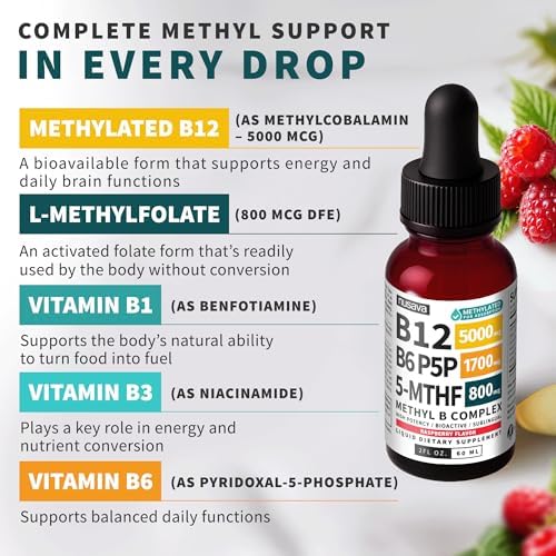 (2 Paquetes) Gotas Líquidas de Complejo B Metilado - Complejo de Vitamina B con L Metilfolato Activo - Gotas Sublinguales de B12 - Vitamina B12 - imagen 3