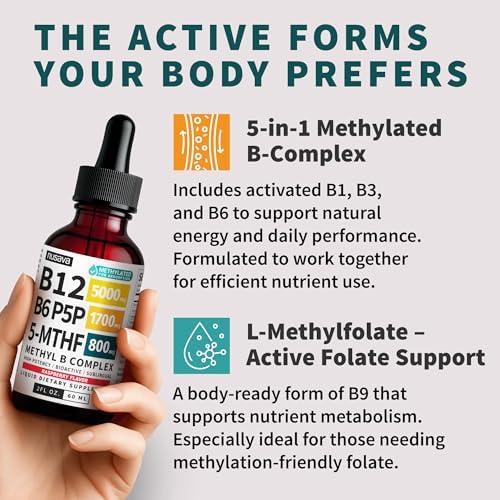 (2 Paquetes) Gotas Líquidas de Complejo B Metilado - Complejo de Vitamina B con L Metilfolato Activo - Gotas Sublinguales de B12 - Vitamina B12 - imagen 7