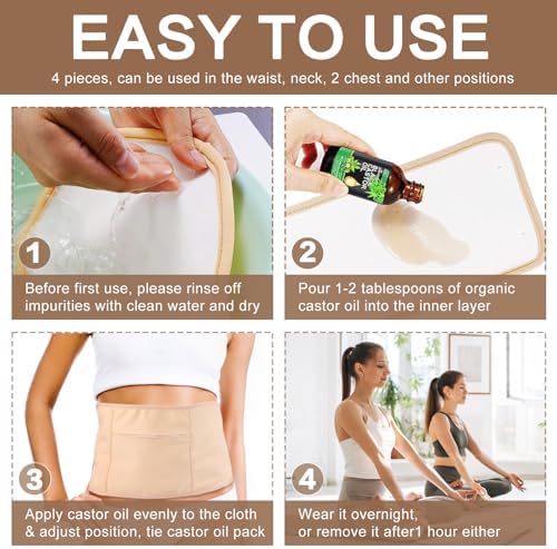 Kit de 9 Paños de Aceite de Ricino de Algodón Orgánico para Estómago, Cuello, Pecho, Rodilla y Cuerpo, Almohadillas Reutilizables para Compresas - imagen 6