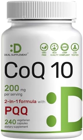 Suplemento DEAL CoQ10 200mg con PQQ 200mcg, 240 Cápsulas Veganas | Complejo Bioavailable de Coenzima Q10 | Apoya la Salud del Corazón, Energía y - imagen 1