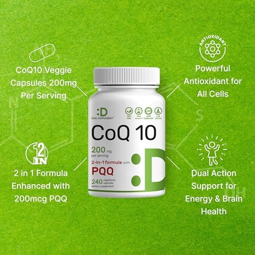 Suplemento DEAL CoQ10 200mg con PQQ 200mcg, 240 Cápsulas Veganas | Complejo Bioavailable de Coenzima Q10 | Apoya la Salud del Corazón, Energía y - imagen 4