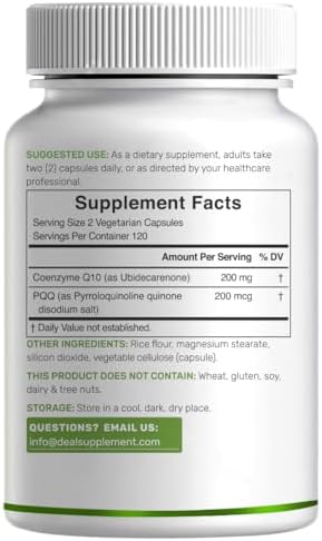 Suplemento DEAL CoQ10 200mg con PQQ 200mcg, 240 Cápsulas Veganas | Complejo Bioavailable de Coenzima Q10 | Apoya la Salud del Corazón, Energía y - imagen 6