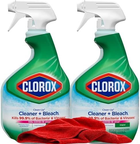 Spray Limpiador Clorox Clean-Up con Blanqueador, Paquete de 2, Desinfectante Multiusos para Cocina y Baño, 32 oz. Cada uno + Paño de Microfibra Rojo - imagen 1