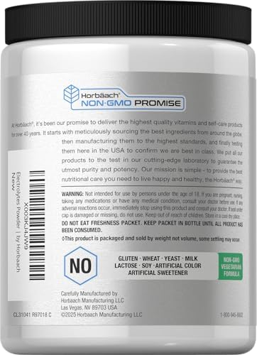 Horbäach Polvo de Electrolitos | 16 oz | 130 Porciones | Suplemento de Hidratación | Vegetariano | Apto para Keto | Fórmula Sin OGM y Sin Gluten | - imagen 3