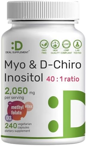 Suplemento de Myo-Inositol y D-Chiro Inositol para Mujeres (40:1) | 2,050mg por Porción | 240 Cápsulas Veganas | Con Folato, Vitamina D3 y Vitex | - imagen 1