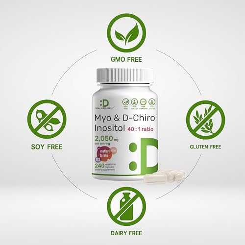 Suplemento de Myo-Inositol y D-Chiro Inositol para Mujeres (40:1) | 2,050mg por Porción | 240 Cápsulas Veganas | Con Folato, Vitamina D3 y Vitex | - imagen 3