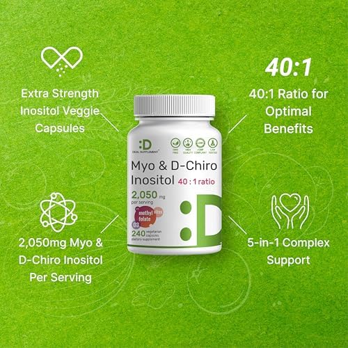 Suplemento de Myo-Inositol y D-Chiro Inositol para Mujeres (40:1) | 2,050mg por Porción | 240 Cápsulas Veganas | Con Folato, Vitamina D3 y Vitex | - imagen 4