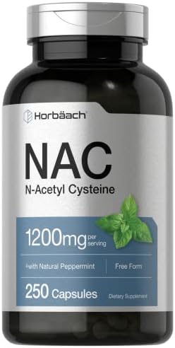 Suplemento de NAC N-Acetil Cisteína Horbäach 1200mg | 250 Cápsulas en Polvo | Con Menta Natural | Sin OGM, Libre de Gluten - imagen 1
