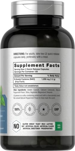 Suplemento de NAC N-Acetil Cisteína Horbäach 1200mg | 250 Cápsulas en Polvo | Con Menta Natural | Sin OGM, Libre de Gluten - imagen 2