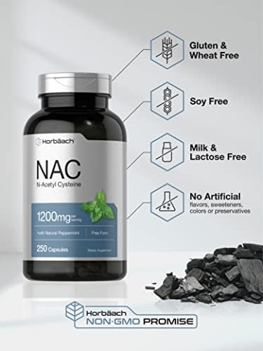 Suplemento de NAC N-Acetil Cisteína Horbäach 1200mg | 250 Cápsulas en Polvo | Con Menta Natural | Sin OGM, Libre de Gluten - imagen 4