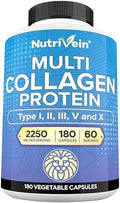 Píldoras de Colágeno Premium Nutrivein 2250 mg - 180 Cápsulas Fáciles de Tragar: Tipo I, II, III, V, X para Mujeres y Hombres - Piel, Cabello, - imagen 1