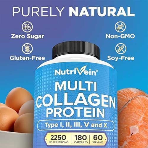 Píldoras de Colágeno Premium Nutrivein 2250 mg - 180 Cápsulas Fáciles de Tragar: Tipo I, II, III, V, X para Mujeres y Hombres - Piel, Cabello, - imagen 6