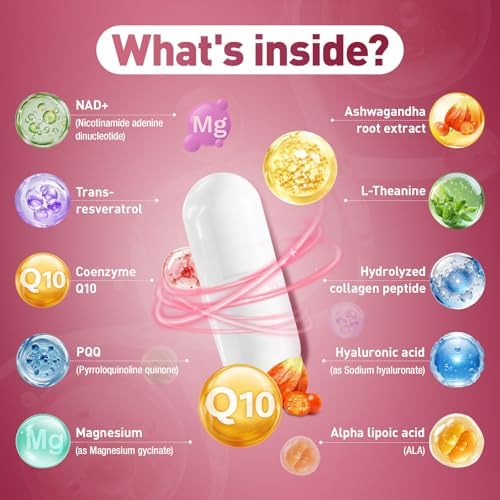 Suplemento Totaria de NAD+ para Mujeres - Suplemento de Trans-Resveratrol con Magnesio, CoQ10, PQQ, Ashwagandha y Péptidos de Colágeno - Alternativa - imagen 2