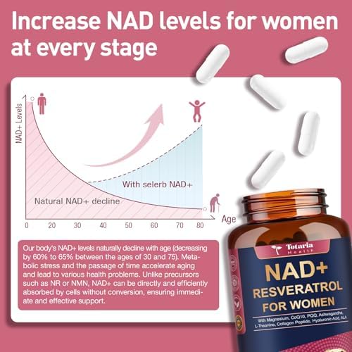 Suplemento Totaria de NAD+ para Mujeres - Suplemento de Trans-Resveratrol con Magnesio, CoQ10, PQQ, Ashwagandha y Péptidos de Colágeno - Alternativa - imagen 4