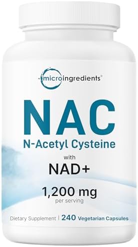 Micro Ingredients NAC con NAD+, 240 Cápsulas Vegetarianas | 1,200 mg por Porción | N-Acetil-L-Cisteína y Nicotinamida Adenina Dinucleótido | No GMO, - imagen 1