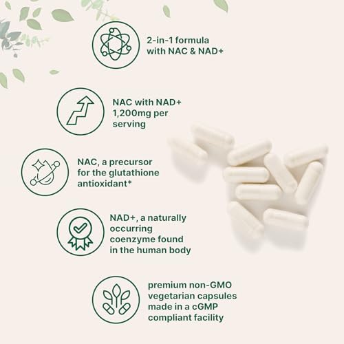 Micro Ingredients NAC con NAD+, 240 Cápsulas Vegetarianas | 1,200 mg por Porción | N-Acetil-L-Cisteína y Nicotinamida Adenina Dinucleótido | No GMO, - imagen 3