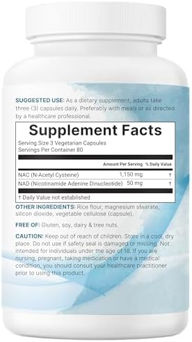 Micro Ingredients NAC con NAD+, 240 Cápsulas Vegetarianas | 1,200 mg por Porción | N-Acetil-L-Cisteína y Nicotinamida Adenina Dinucleótido | No GMO, - imagen 6