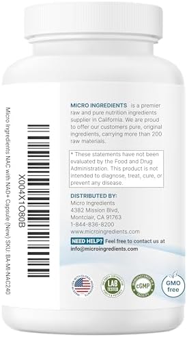 Micro Ingredients NAC con NAD+, 240 Cápsulas Vegetarianas | 1,200 mg por Porción | N-Acetil-L-Cisteína y Nicotinamida Adenina Dinucleótido | No GMO, - imagen 7