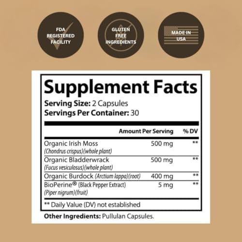 Cápsulas de Musgo Marino Orgánico Black Girl Vitamins – Suplemento Superfood con 92 Minerales | Pastillas Veganas para Tiroides, Digestión e - imagen 2