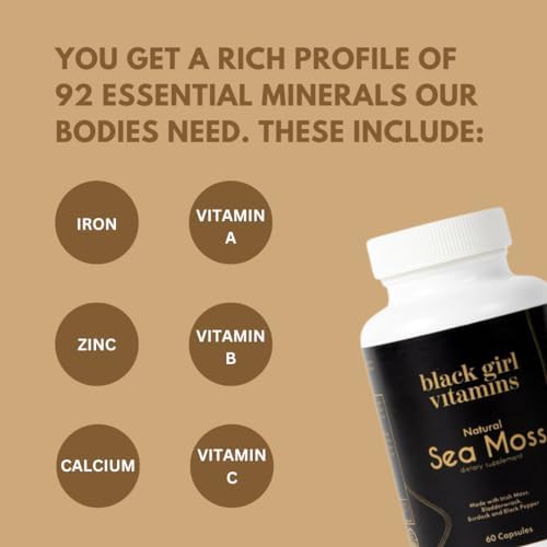 Cápsulas de Musgo Marino Orgánico Black Girl Vitamins – Suplemento Superfood con 92 Minerales | Pastillas Veganas para Tiroides, Digestión e - imagen 3