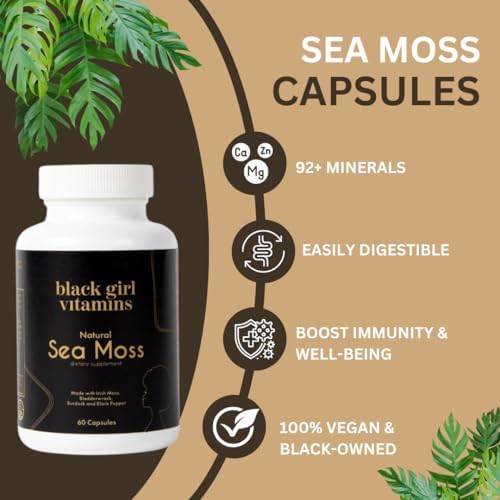 Cápsulas de Musgo Marino Orgánico Black Girl Vitamins – Suplemento Superfood con 92 Minerales | Pastillas Veganas para Tiroides, Digestión e - imagen 5