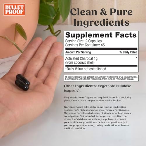 Cápsulas de Carbón Activado de Coco Bulletproof para Desintoxicación y Alivio de Gases, 90 Contenidos, Hechas de Cáscaras de Coco 100% - imagen 2