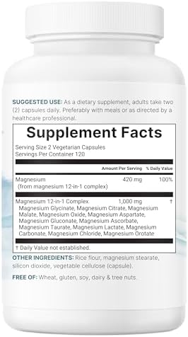Complejo de Magnesio 12 en 1 Micro Ingredients 1000 mg, 240 Cápsulas – Glicinato, Citrato, Taurato, Malato y Más – Fórmula de Alta Absorción para - imagen 5