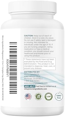 Complejo de Magnesio 12 en 1 Micro Ingredients 1000 mg, 240 Cápsulas – Glicinato, Citrato, Taurato, Malato y Más – Fórmula de Alta Absorción para - imagen 6