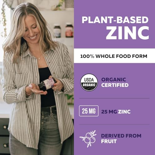Zinc Orgánico 25 mg | Suplementos de Zinc de Alimentos Integrales | Extraído de Frutas Orgánicas, Vegan, Sin OGM - 60 Porciones, Apoyo Inmunológico y - imagen 2