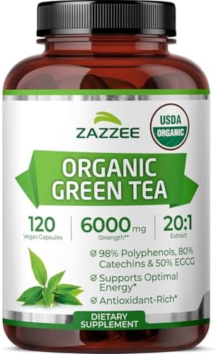 Zazzee Extracto de Té Verde Orgánico USDA 20:1, 50% EGCG, 120 Cápsulas Veganas, Antioxidante, Soporte Metabólico y Energético, Hecho en EE. UU. - imagen 1