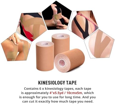 Gsbomzap Paquete de 3 Cintas de Kinesiología, 4in x 5.5yd, Cinta Adhesiva Resistente al Agua para Soporte Muscular y Alivio del Dolor, Libre de - imagen 7