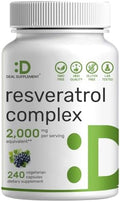 Complejo de Resveratrol 2,000mg, 240 Cápsulas Veganas – Fuerza Extra de Trans-Resveratrol con NAD, Quercetina, Cúrcuma, Semilla de Uva y Más – - imagen 1