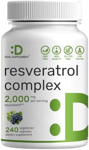 Complejo de Resveratrol 2,000mg, 240 Cápsulas Veganas – Fuerza Extra de Trans-Resveratrol con NAD, Quercetina, Cúrcuma, Semilla de Uva y Más – - imagen 1