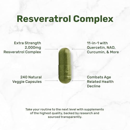 Complejo de Resveratrol 2,000mg, 240 Cápsulas Veganas – Fuerza Extra de Trans-Resveratrol con NAD, Quercetina, Cúrcuma, Semilla de Uva y Más – - imagen 3