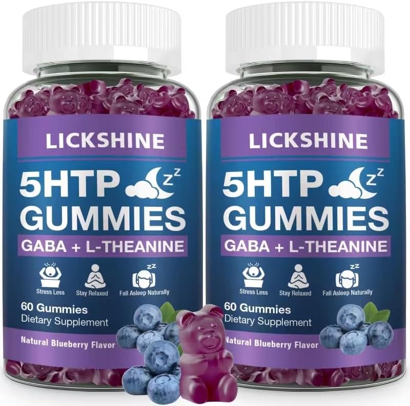 Suplemento para Dormir en Gummy 2 Paquetes de 300MG 5-HTP y GABA con 200mg de L-Theanine, Sin Melatonina, Sabor Arándano, Apoyo Natural para el Sueño - imagen 1