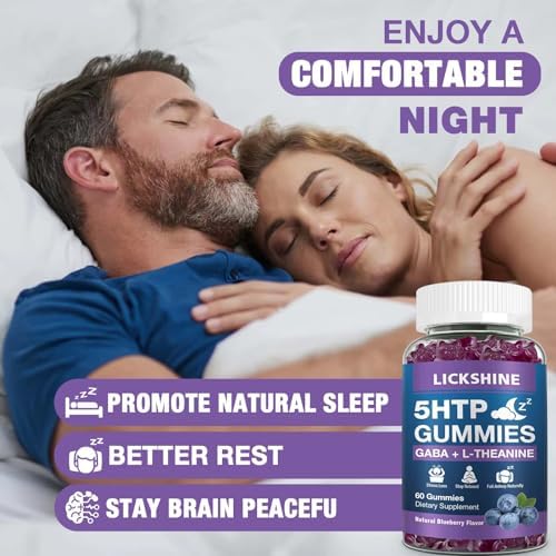 Suplemento para Dormir en Gummy 2 Paquetes de 300MG 5-HTP y GABA con 200mg de L-Theanine, Sin Melatonina, Sabor Arándano, Apoyo Natural para el Sueño - imagen 4